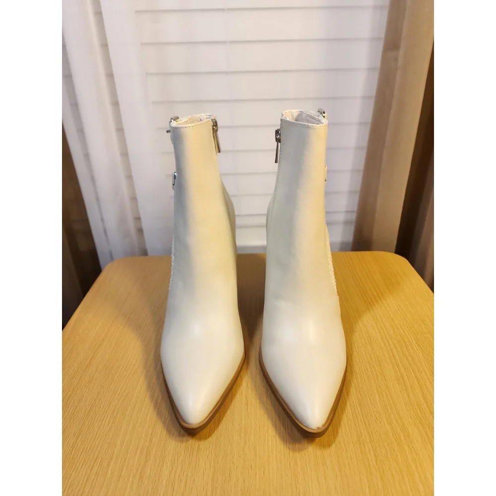 Steve Madden LEATHER Modern Buckle Weaved Western Boots Bootie 10 M Ivory Bone
